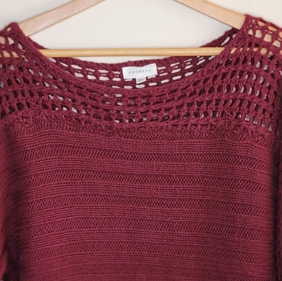 Promesa | Burgundy Sweater with Open Knit Upper & Sleeve Detail - Picture 2 of 5